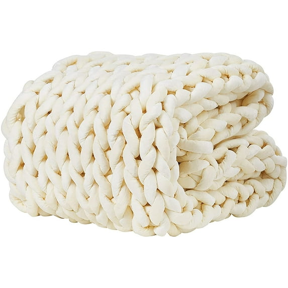 YnM Velvet Knitted Weighted Blanket, Hand Made Chunky Knit Weighted Throw for Sleep, Stress or Home Décor, Rest and Relax in Style with YnM's Handmade Weighted Blankets (Cream, 60"x80" 20lbs)