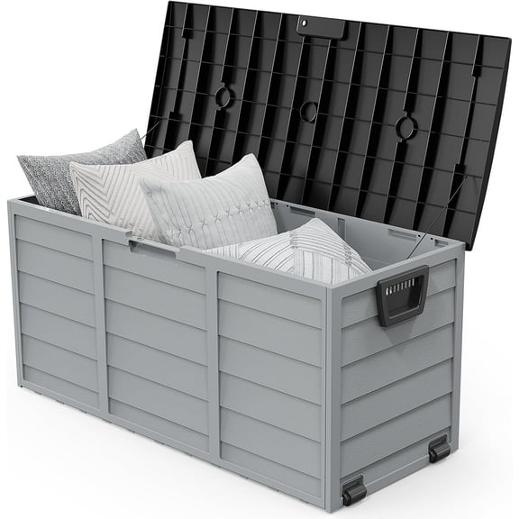 Matladin 75 Gallon Outdoor Deck Box with Wheels, Collapsible Plastic Storage Container with Lid, 17lbs Lightweight, Easy Set Up