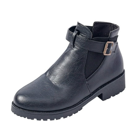 OJSFQUFP Womens Shoes Winter Warm Boots Women s Fashion Black Elastic Top Buckle Ankle Boots Slip On Low Heeled Ankle Boots Boots with Heels for Women Black 37