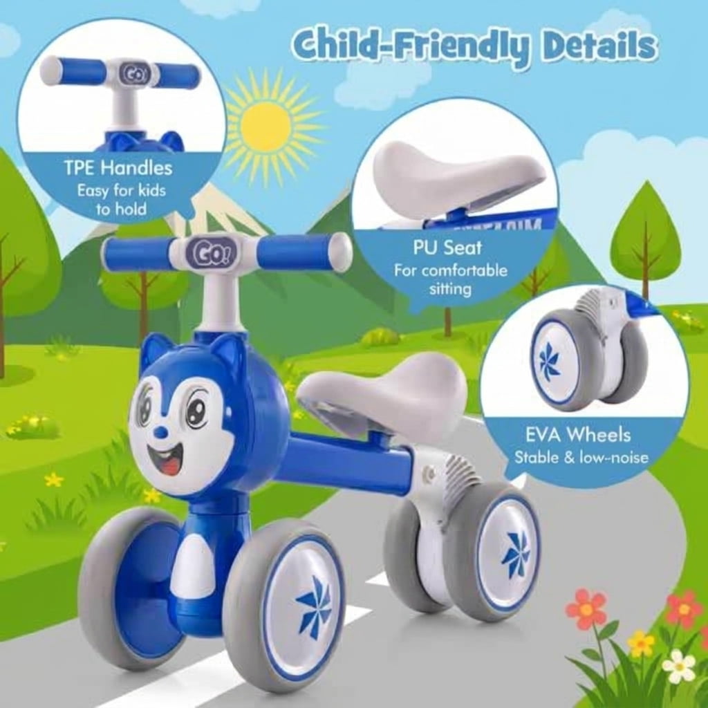 Redsmile Baby Balance Bike, 4 Wheel No Pedal Toddler Balance Bike for 10-36 Months, Lightweight Infant Training Bike, Blue