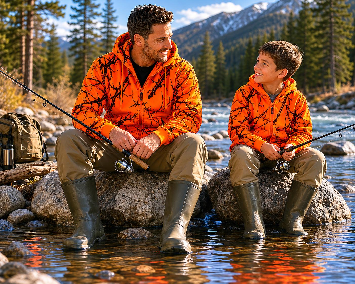 Orange Safety Full Zip High Visibility Thick Fleece Hooded Sweatshirt Hunting Jacket, 3X, Orange Camo