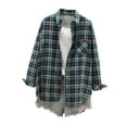 thumbnail image 2 of ClodeEU Women's Plaid Shirts , Button Down Lapel Shirts ,Long Sleeve Casual Jacket Green,Womens Plus XXL, 2 of 4