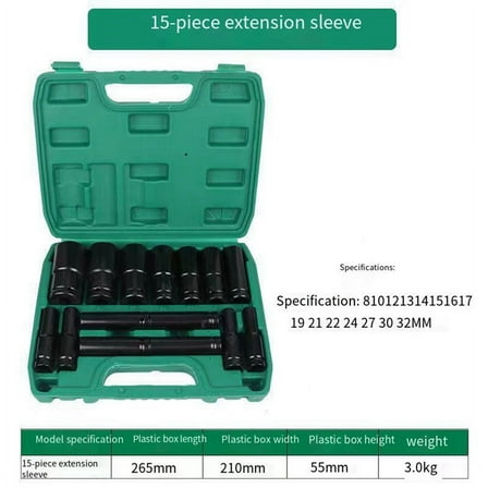 Impact Socket Set 1/2 Drive -15PCS-Metric Size (10-32mm) Sockets 6 Point Hex Design
