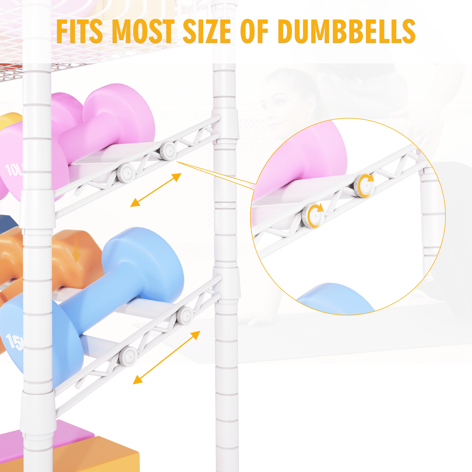 FUTASSI Dumbbell Rack, 4 Tier Steel Multi-Purpose Home Gym Storage 11.8" W x 23.6" D x 48.6" H, for Dumbbells, Kettlebells, Barbell and Yoga Mat, White