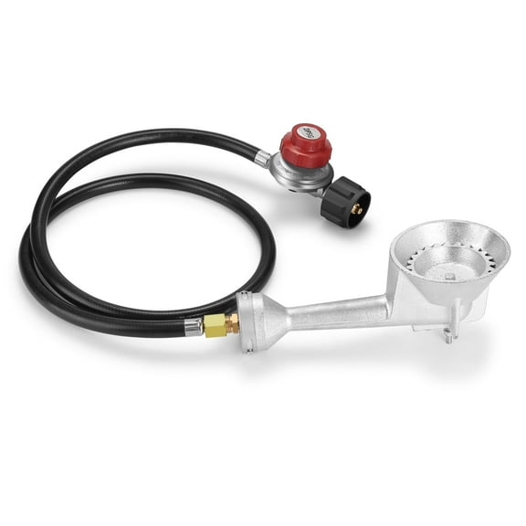 WADEO High Pressure Cast-Iron Round Propane Burner Head with 4FT 20 PSI Adjustable High Pressure Propane Regulator, Hose and Brass Fitting