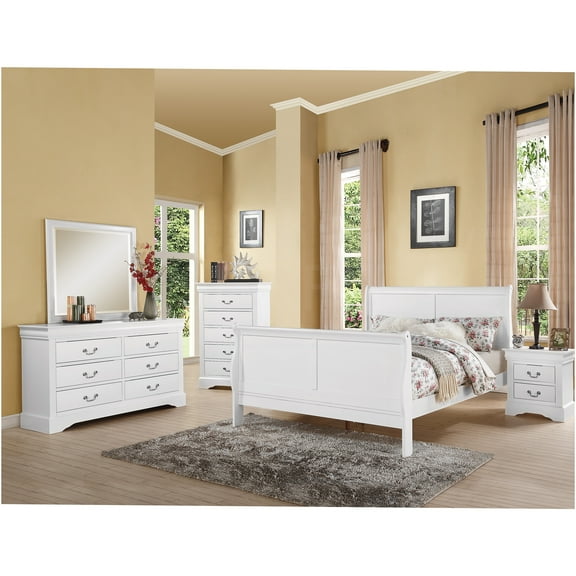 JERFIT White Queen Sleigh Bed Frame, Solid Wood Structure with Storage Drawer, Traditional Elegant Bedroom Furniture, Requires Box Spring