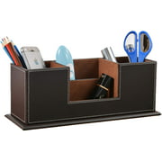 Leather Desk Storage Box, Pen Holder and Pencil Case, Business Card Remote Control Stand, Office Stationery Storage
