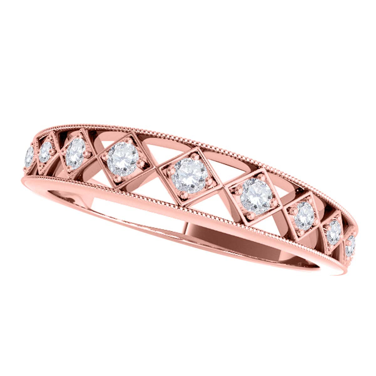 14k Rose Gold Solid Ladies Pave GenuineDiamond Fashion Wedding Band Ring 0.10 Ct 