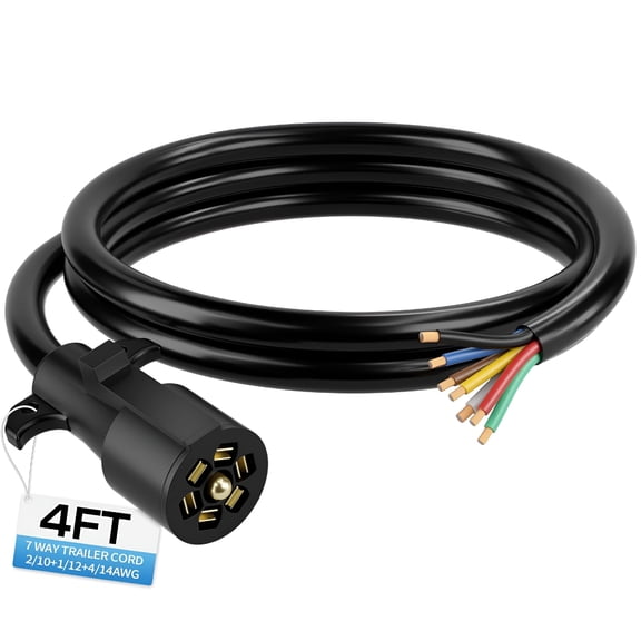 GJX 4 Ft 7 Pin Trailer Plug,Heavy Duty Trailer Wiring Harness,7 Way Trailer Cord with Double Prongs Connector for Trailers,Rvs,Campers