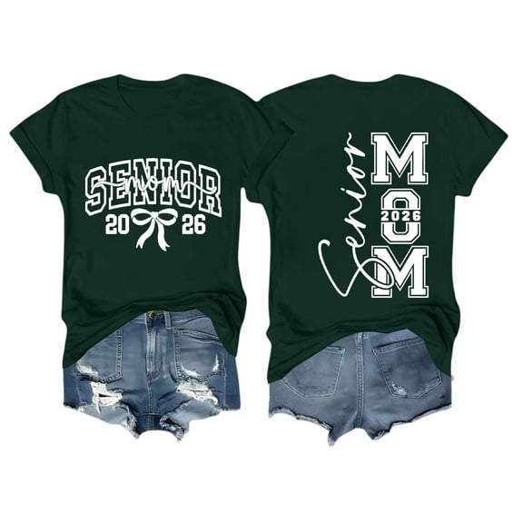 MEICHEN Graduation Gifts for Her: Senior Mom 2026 T Shirt for Women Class Of 2026 Graduation Double Print Top Womens Spring Summer Tops
