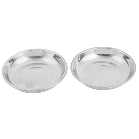 - 4pcs 12cm Dia Home Tableware Stainless Steel Saut Sauce Dishes Plate Silver Plate