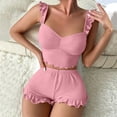 thumbnail image 4 of LEKEK Pajamas for Women Set Ribbed Ruffle Cute Cami Pajama Set Crop Tops and Shorts Slim Fit Solid Lounge Wear Summer Soft 2 Piece Sleepwear, 4 of 6