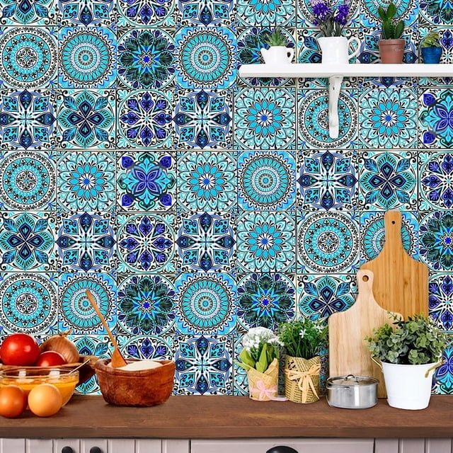 20 pegatinas autoadhesivas para azulejos, pegatinas adhesivas para azulejos, pegatinas de pared de estilo marroquí, decoración impermeable para baño y cocina ER