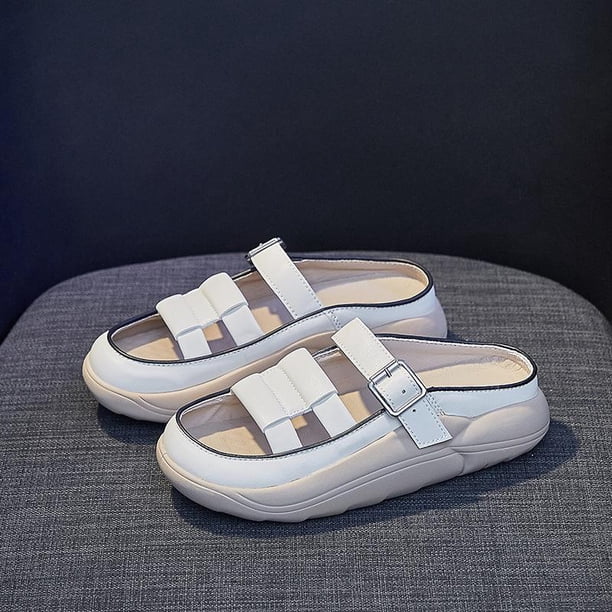 Sandalias deslizantes para mujer, calzado interior antideslizante, sandalias de playa con punta abierta para mujer, zapatos planos, suela gruesa, Blanco Yinane Zapatillas de verano