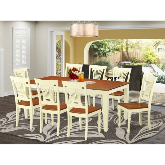 East West Furniture Quincy 9-piece Wood Dining Room Set in Buttermilk/Cherry