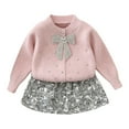 thumbnail image 6 of LRen Girls Holiday Outfits, Girls 2pcs Fall Outfits Sweet Cute Bowknot Button Knit Cardigan Sweater Tops Sequin Short Mini Skirt Set,Pink,3-4 Years, 6 of 6
