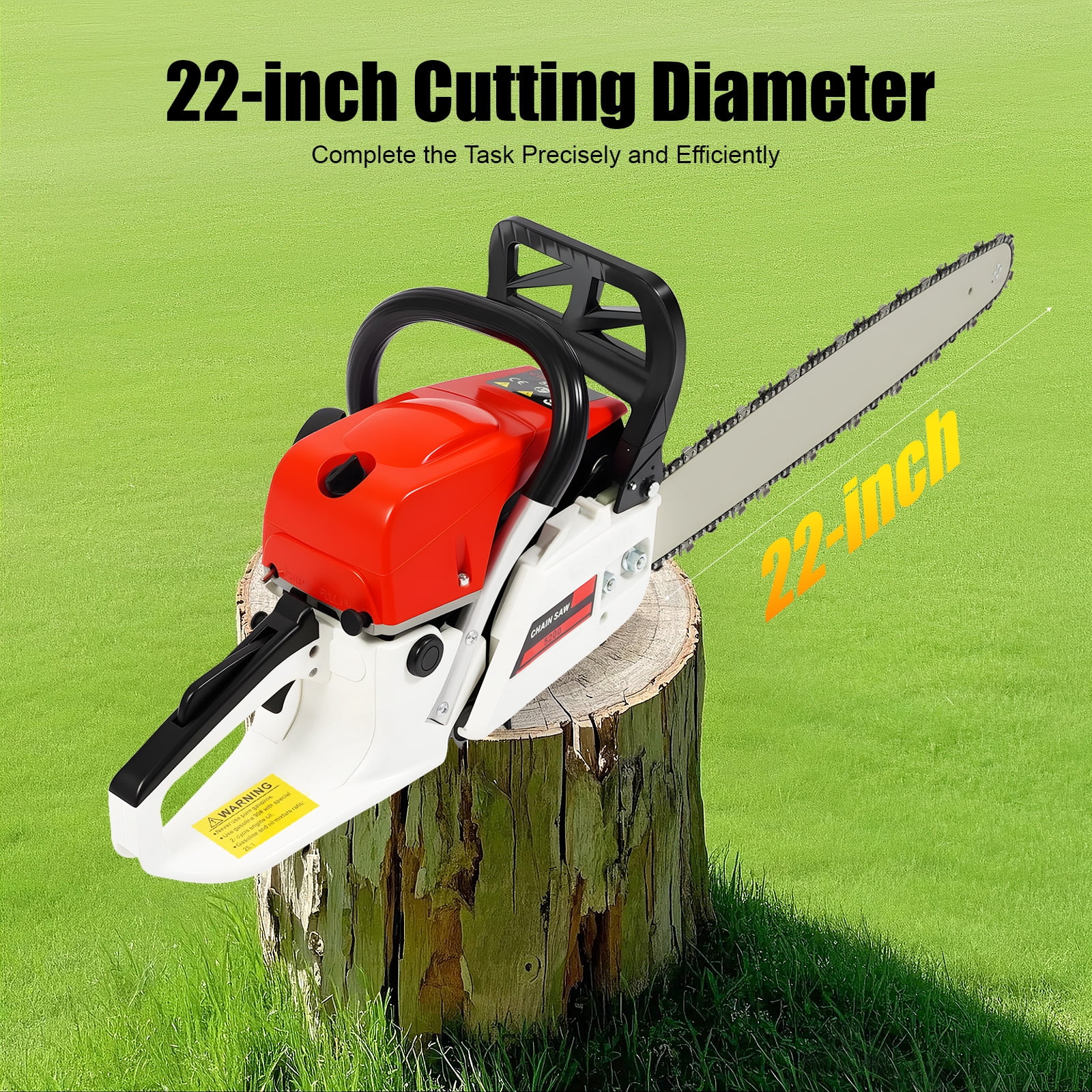 52CC Gas Chainsaw 22 Inch Gas Powered Chainsaw 2 Stroke Gas Chain Saws Hand Self-reset Pull Start Handheld Gasoline Chain Saws with Air-cooled System for Chopping Wood