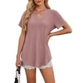 thumbnail image 4 of Tops OFEEFAN de verano holgados con cuello en V y dobladillo curvo para mujer, 4 of 6