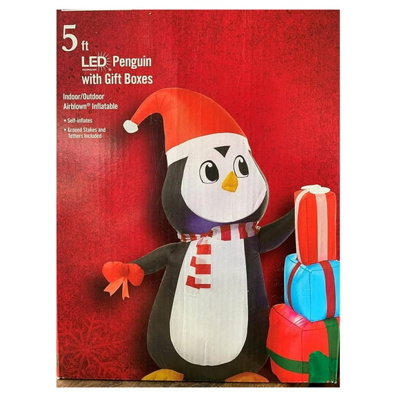 Christmas Holiday 5 ft. Pre-lit Inflatable Penguin with Gift Boxes Yard Lawn Decoration