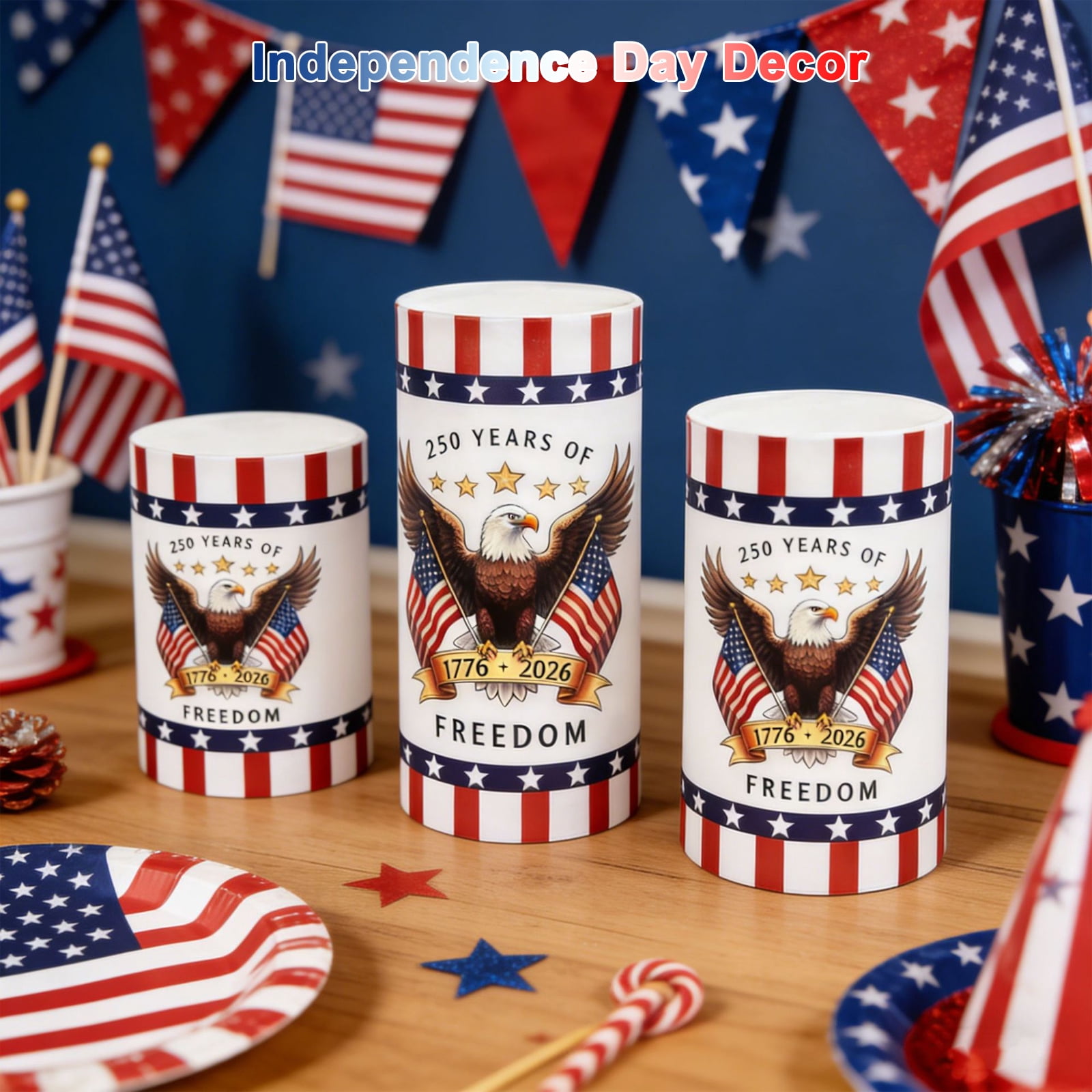 4th of July Flameless Candles, 12 Colors Changing Eagle Flag 250th Anniversary LED Candles with Remote & Timer, Flickering Patriotic Pillar Candles Battery Operated for Home Independence Day Decor