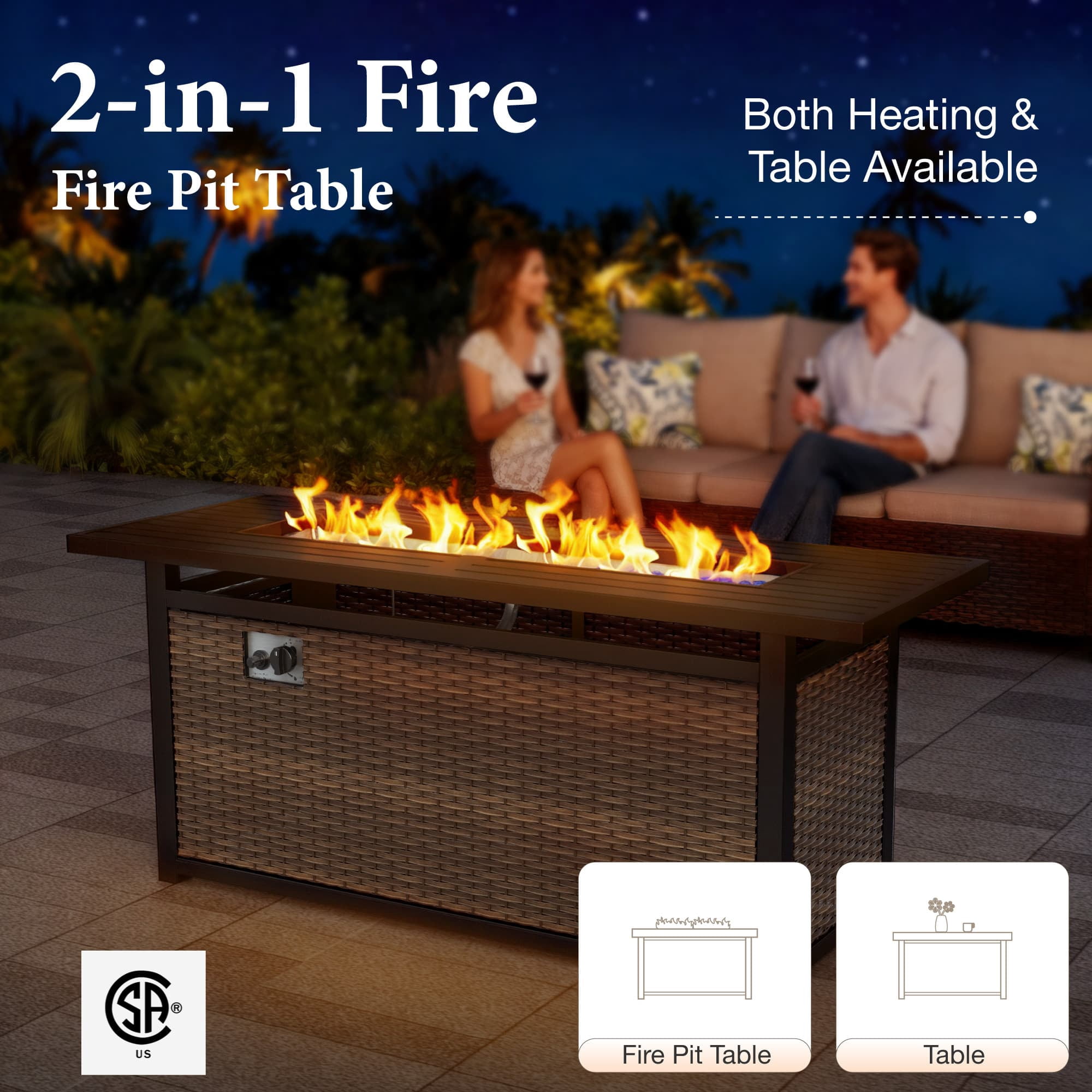 MF Studio 9-Seater Outdoor Patio Furniture Set with Fire Pit Wicker Patio Conversation Set Beige