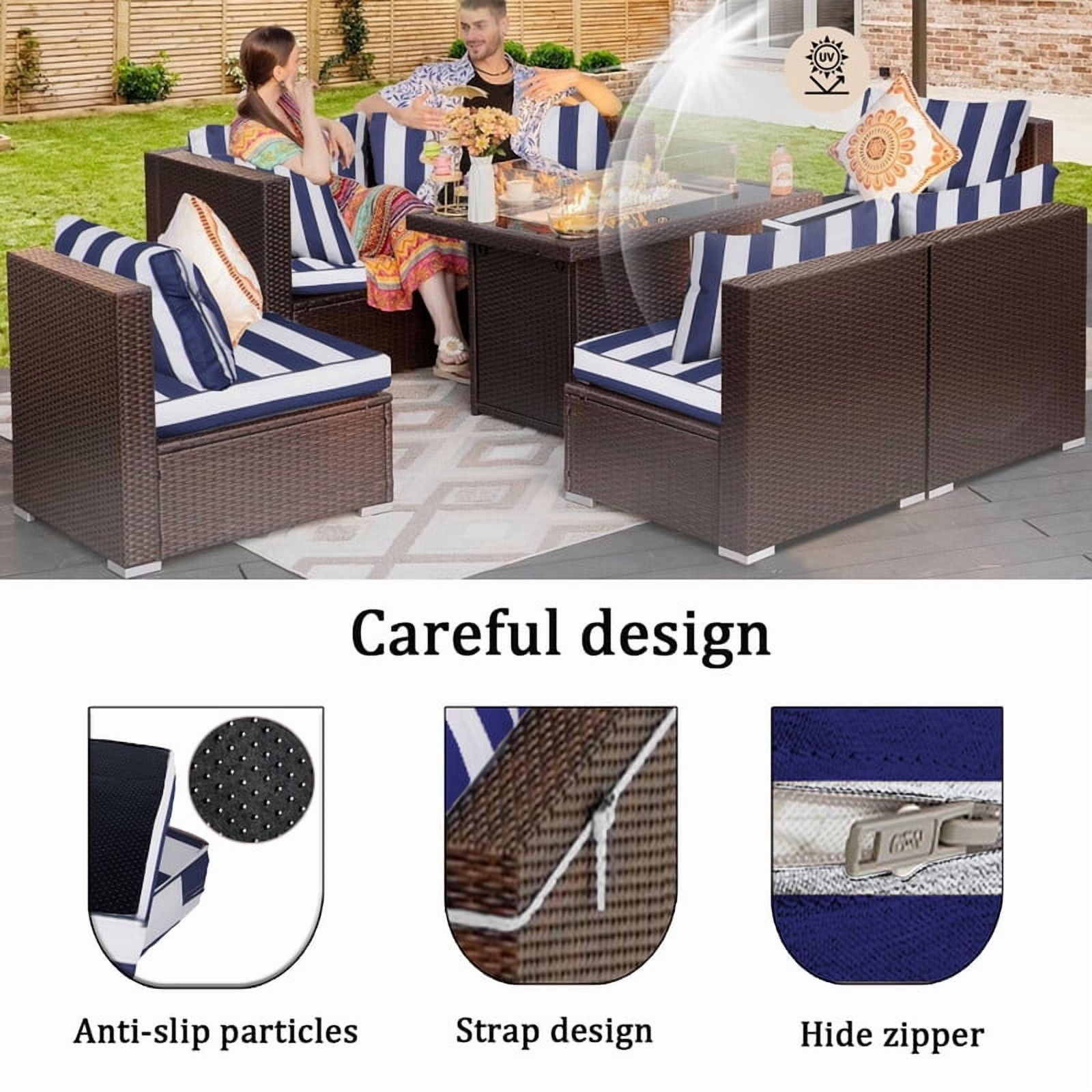 14 Pieces Outdoor sectional cushions replacement set, 4in thick patio furniture cushions, Waterproof Outdoor Couch Cushion,deep seat patio cushions For 6 Seat（Blue white）