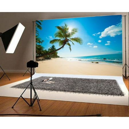 HelloDecor Polyster 7x5ft Photography Backdrop Tropical Beach Seaside Nature Landscape Coast Coastline Coconut Photo Background Children Baby Adults Portraits (Best Camera Lens For Portraits And Landscape)