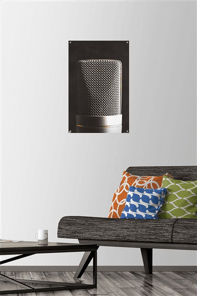Tom Quartermaine - Retro Microphone Wall Poster with Pushpins, 14.725" x 22.375"