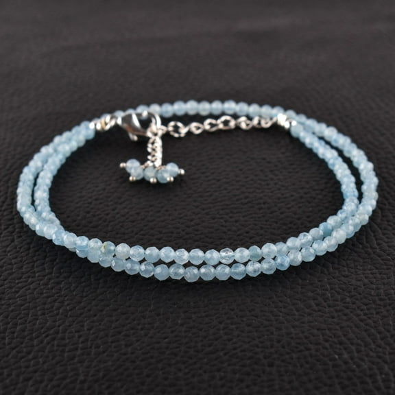QNAVIC Natural Aquamarine Gemstone Micro Round Beads Dainty Choker Necklace Handmade Jewelry for Women Healing Chakra Crystals Birthday Gift for Her Silver Plated Chain 18 inch