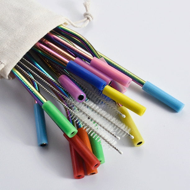Lot de 16 Pailles Réutilisables en Acier Inoxydable avec Étui et Brosse, Pailles en Métal Écologiques pour Smoothies, Cocktails, Lavables au Lave-Vaisselle