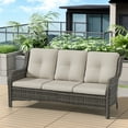 thumbnail image 3 of Meetleisure 1 piece 72.83'' Wide 3-Seat Outdoor Wicker Patio Sofa with Cushions,Beige, 3 of 10