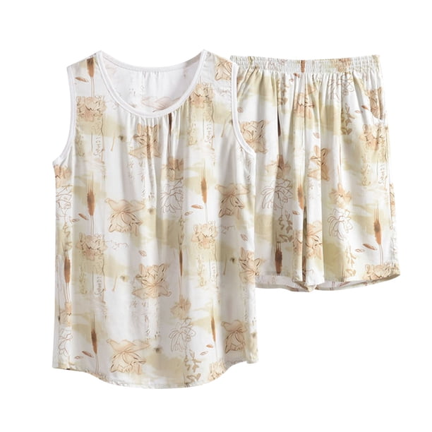Conjunto de Ropa de Salón para Mujeres Estilo Impreso Cuello de Tripulación sin Mangas Y Pantalones Cortos, Conjunto de 2 Piezas para Diario, Casual Y Fiesta