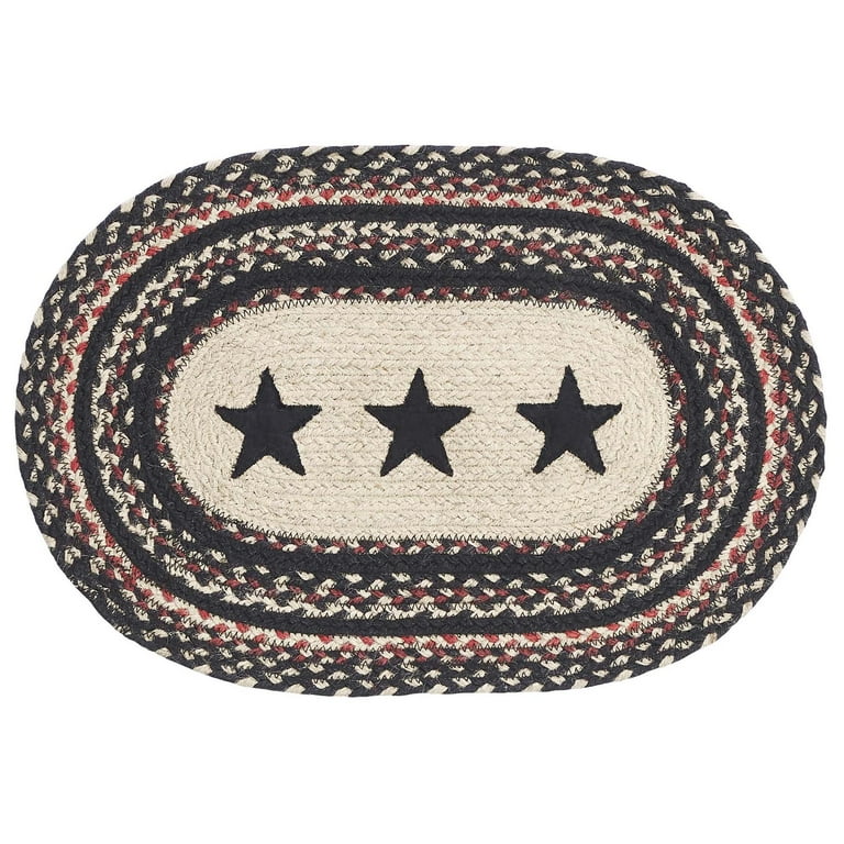 VHC Brands Primitive Colonial Star Table Placemat Tan Black Red Jute Blend Oval 10x15 Inches VHC Brands Primitive Colonial Star Table Placemat Tan Black Red Jute Blend Oval 10x15 Inches