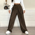 thumbnail image 5 of Women's High Waisted Elastic Waistband Trousers Pants Slacks, Straight Leg Stretchy Solid Color Casual Work Office Lounge Wear for Women | Aestivo,Coffee L, 5 of 9