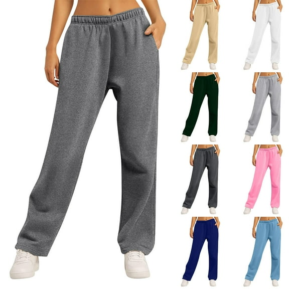 Women's Wide Leg Sweatpants Baggy Sweatpants Lounge Pants with Pockets Fall Light Gray L
