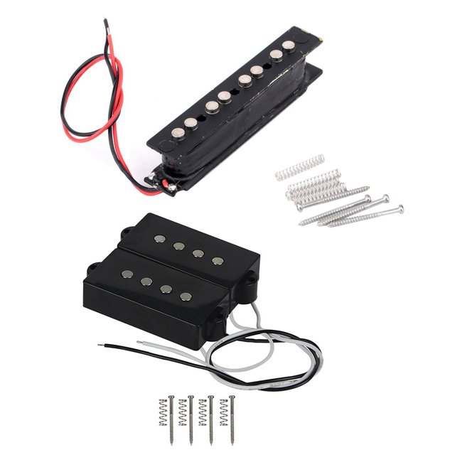1 Set P Bass Pickup Humbucker Pickup for 4 String P Bass Guitar Part & 1 Set Pro Electric Bass Open Type Noiseless Bridge Pickup for 4 String Jazz Bass Style,Black 95X18.3Mm