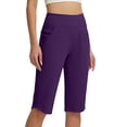 thumbnail image 2 of Women's Soft Fabric Mid Waisted Compression Yoga Pants, Tummy Control Shaping Fit for Workout, Running, Lounge, Casual Activewear, Polyester Blend Athletic | TruHer,Purple M, 2 of 8
