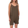 thumbnail image 2 of Girl's V Neck Sleeveless Romper Summer Casual Loose Spaghetti Strap Short Overalls Jumpersuit with Pockets 50% Summer Saving, 2 of 7