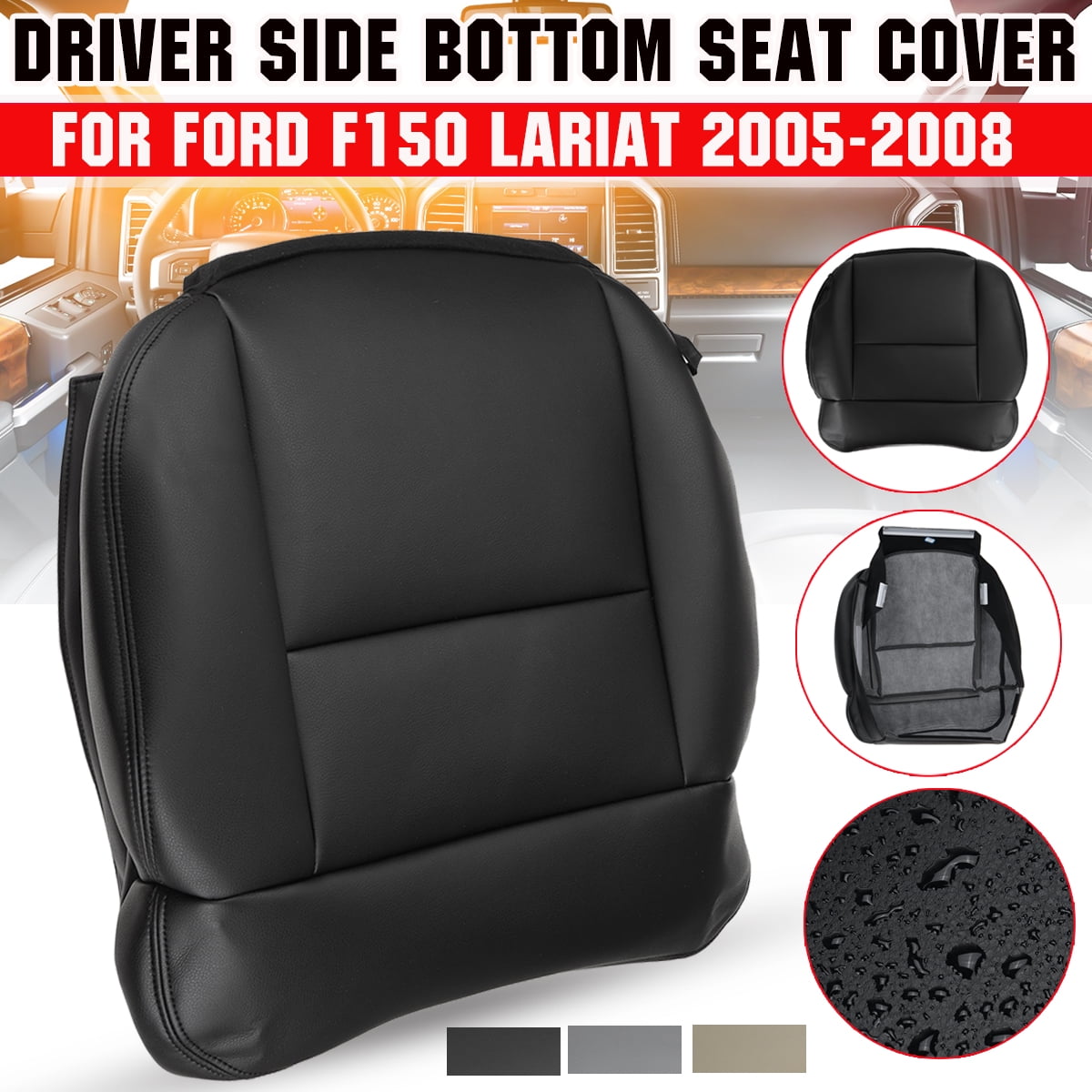 Driver Bottom Seat Cover Fit for 2004-2008 Ford F-150 Lariat XLT Black Leather