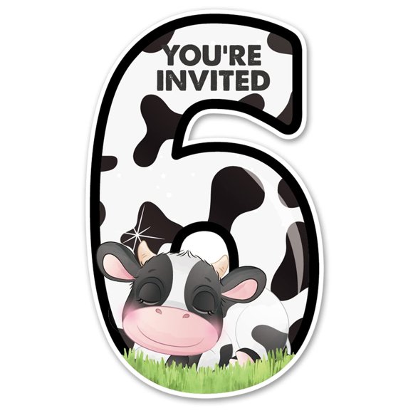 Invitations de Fête Vache - 20 Invitations Double Face avec Enveloppes pour 6ème Anniversaire - Design Amusant en Forme de Vache pour Enfants