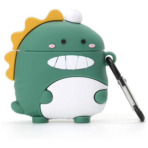 Estuche de dinosaurio para Airpods/Airpods 2 Case, 3D Cute Cartoon Airpod case, 3D Character Kids Teens Girls Women Dinosaur Soft Silicone Case para Airpods Case/Airpods 2 Case (Verde) brillar Electrónica