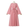thumbnail image 3 of ZANZEA Women's Muslim Long Sleeves Casual Big A Swing Belted Solid Color Dresses, 3 of 7