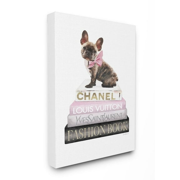 Stupell Industries Pink Bow Dog Gold Black Bookstack Glam Fashion Pet Design Canvas Wall Art by Amanda Greenwood