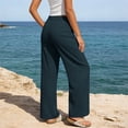 thumbnail image 3 of Womens Summer Palazzo Pants Wide Leg Loose Fit Flowy Beach Trousers Pleated Elastic Waist with Pockets for Travel,Navy,XXL, 3 of 8