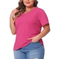 thumbnail image 4 of Camisetas de talla grande para mujeres Agnes Orinda, básicas, de cuello en V, de manga corta, 2X, color rosa intenso, 4 of 6