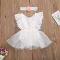 thumbnail image 3 of StylesILove Baby Girls Elegant White Lace Eyelet Romper with Peach Flower & Matching Headband 2pcs Flower Girl Tutu Dress Outfit (6 Months), 3 of 6