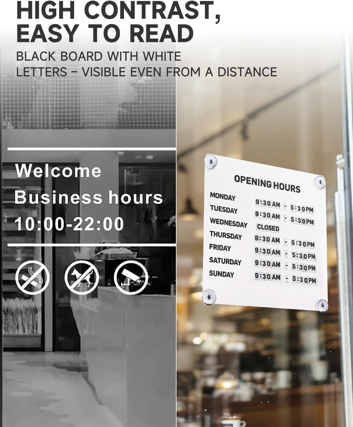 Nathome Magnetic Metal Business Hours Sign, Open Closed Display Board with Suction Cup and Adhesive Wall Mount, Reusable, 10.24 x 10.24 in