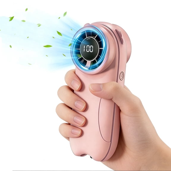 LC-dolida Portable Handheld Fan - Desk Neck Bladeless Fan with LED Display, Adjustable Speed (1-100) Small but Powerful Long Battery Life for Travel Camping Indoor Outdoor (Pink)