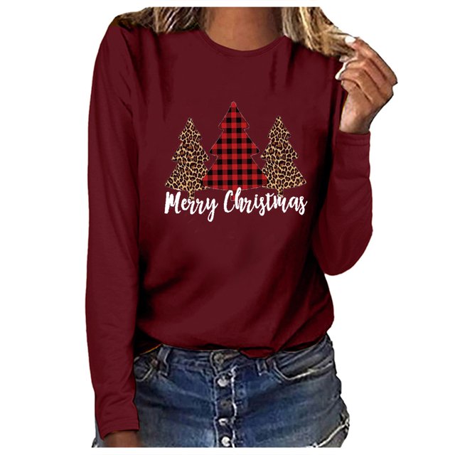 Blouse à Manches Longues Femme Haut de Noël Décontracté à Manches Longues Col Rond Chandail en Molleton Chandail Blouse