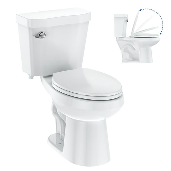 Aoile 2 Piece Elongated Toilet with Comfort Chair Seat, 1.28 GPF Siphonic Strong Flushing Toilet for Bathroom, White